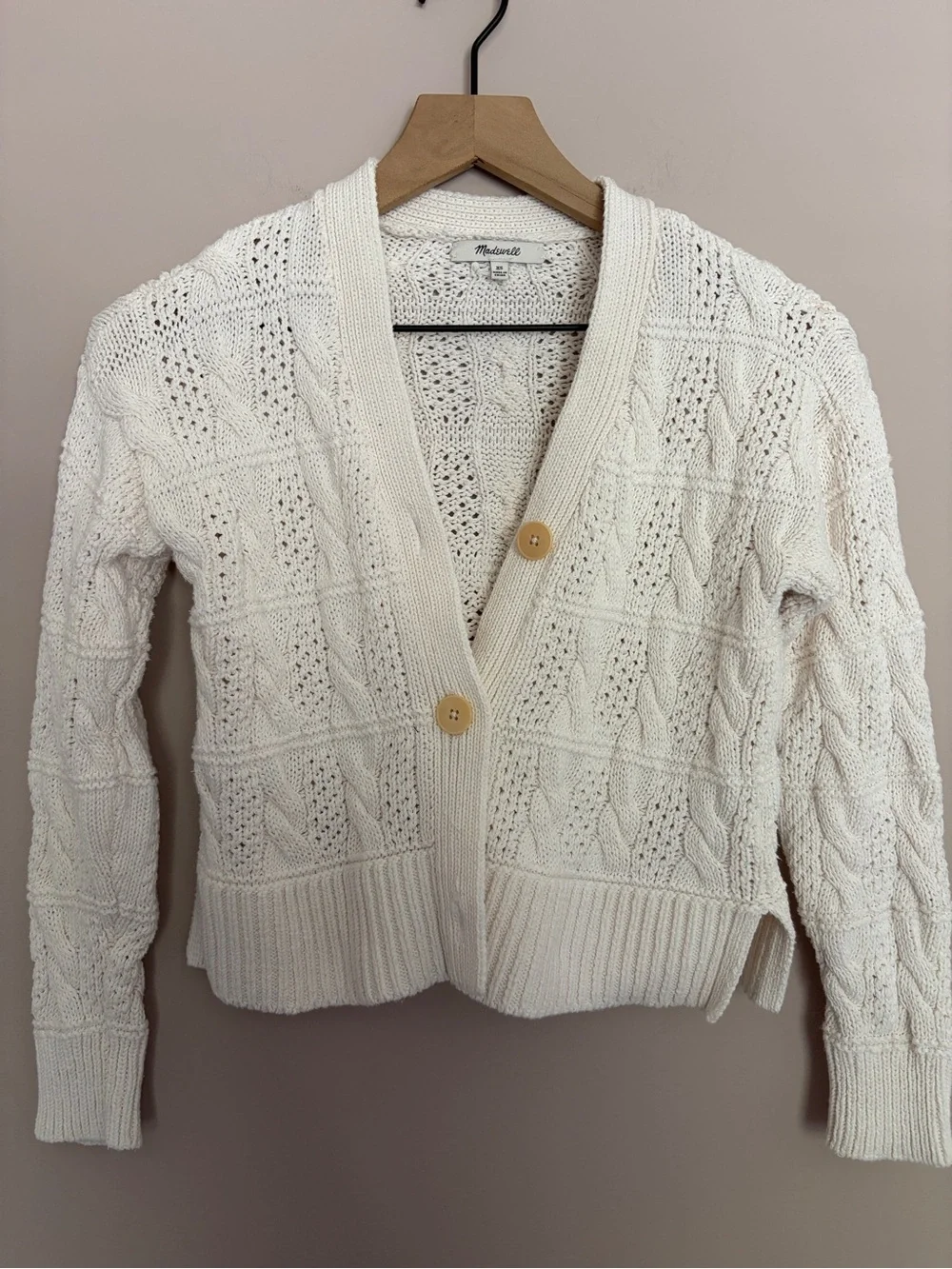 Madewell Open Cable-Stitch Cardigan Sweater Ivory XS
